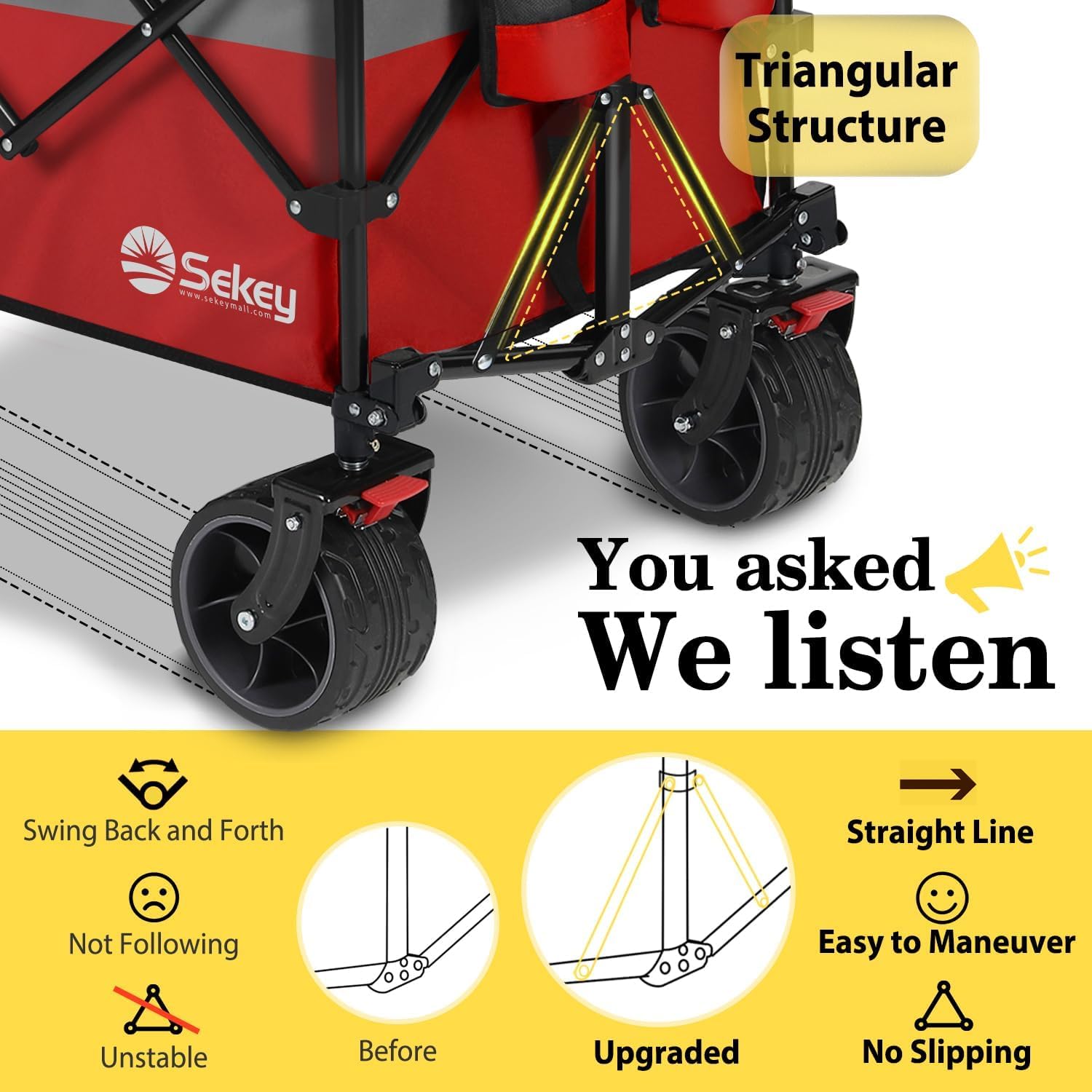 Sekey 48''L Collapsible Foldable Extended Wagon with 440lbs Weight Capacity, Heavy Duty 300L