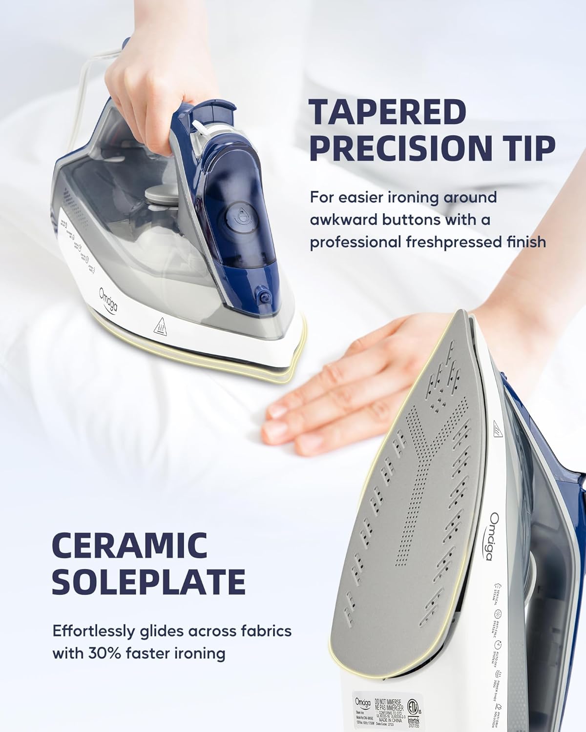 Steam Iron for clothes - 1750W Clothes Iron with Non-Stick Ceramic Soleplate, Powful Steam, 3-Way