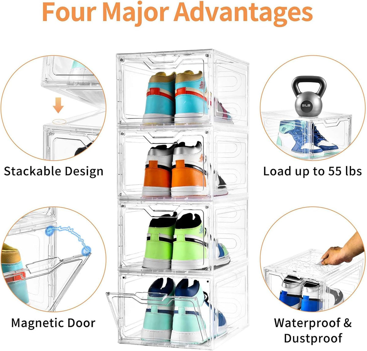 12 Pack Thicken & Sturdy Clear Shoe Storage Organizer with Magnetic Door, Shoe Boxes Clear Plastic