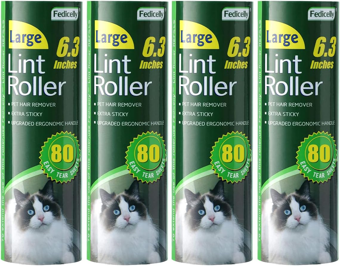 Fedicelly Large Lint Rollers Pet Hair Extra Sticky Refills,Mega Value Set 6.3 inches Wider with 320