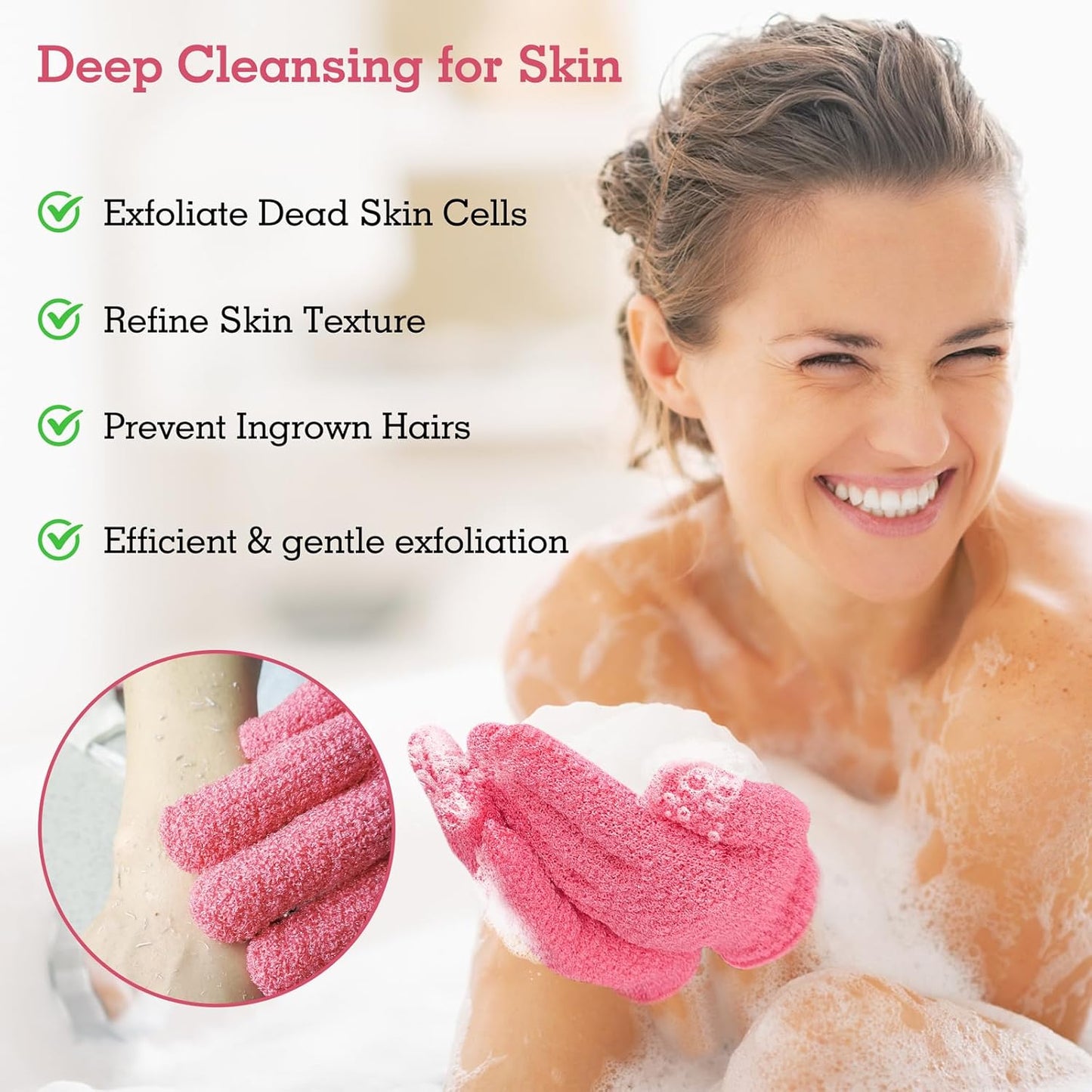 Evridwear Exfoliating Gloves for Shower, 100% Nylon Thick Soft Medium Heavy Bathing Gloves Dead
