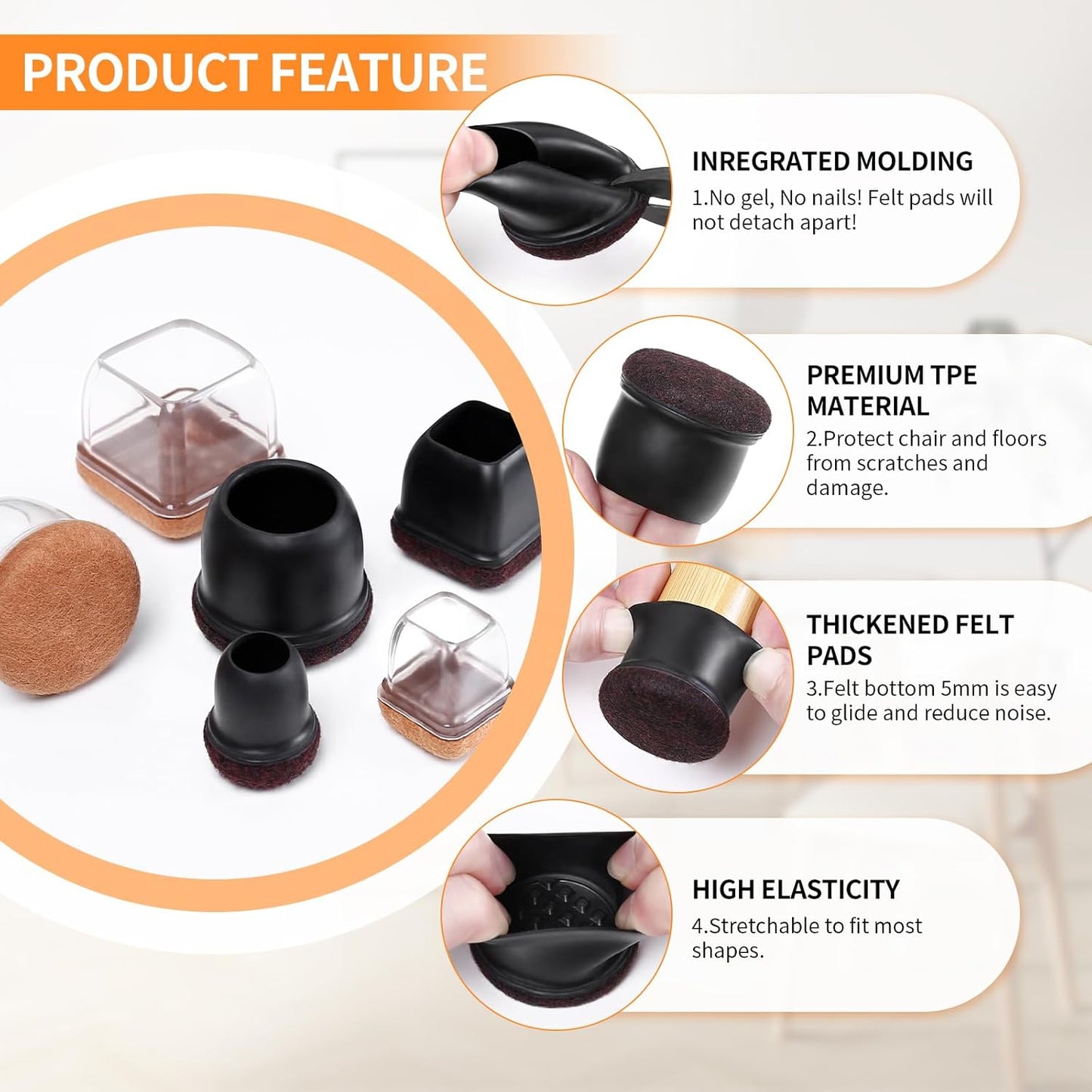 Ezprotekt 24 Pcs Round Silicone Chair Leg Floor Protectors with Felt, Floor Protectors for Chair