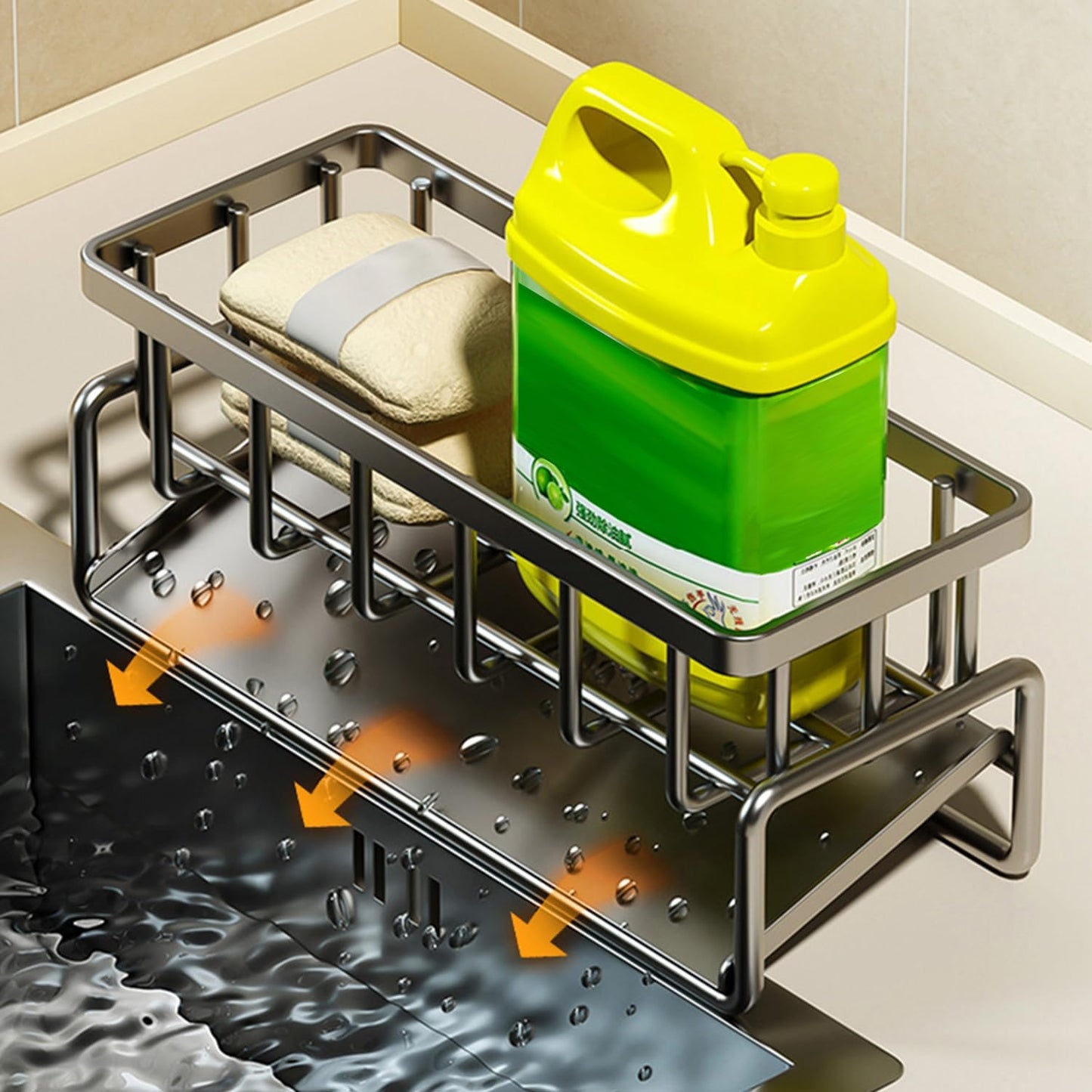 Sponge Holder for Kitchen Sink, Sink Caddy with Dishcloth Rack, Kitchen Sink Storage Rack Organizer