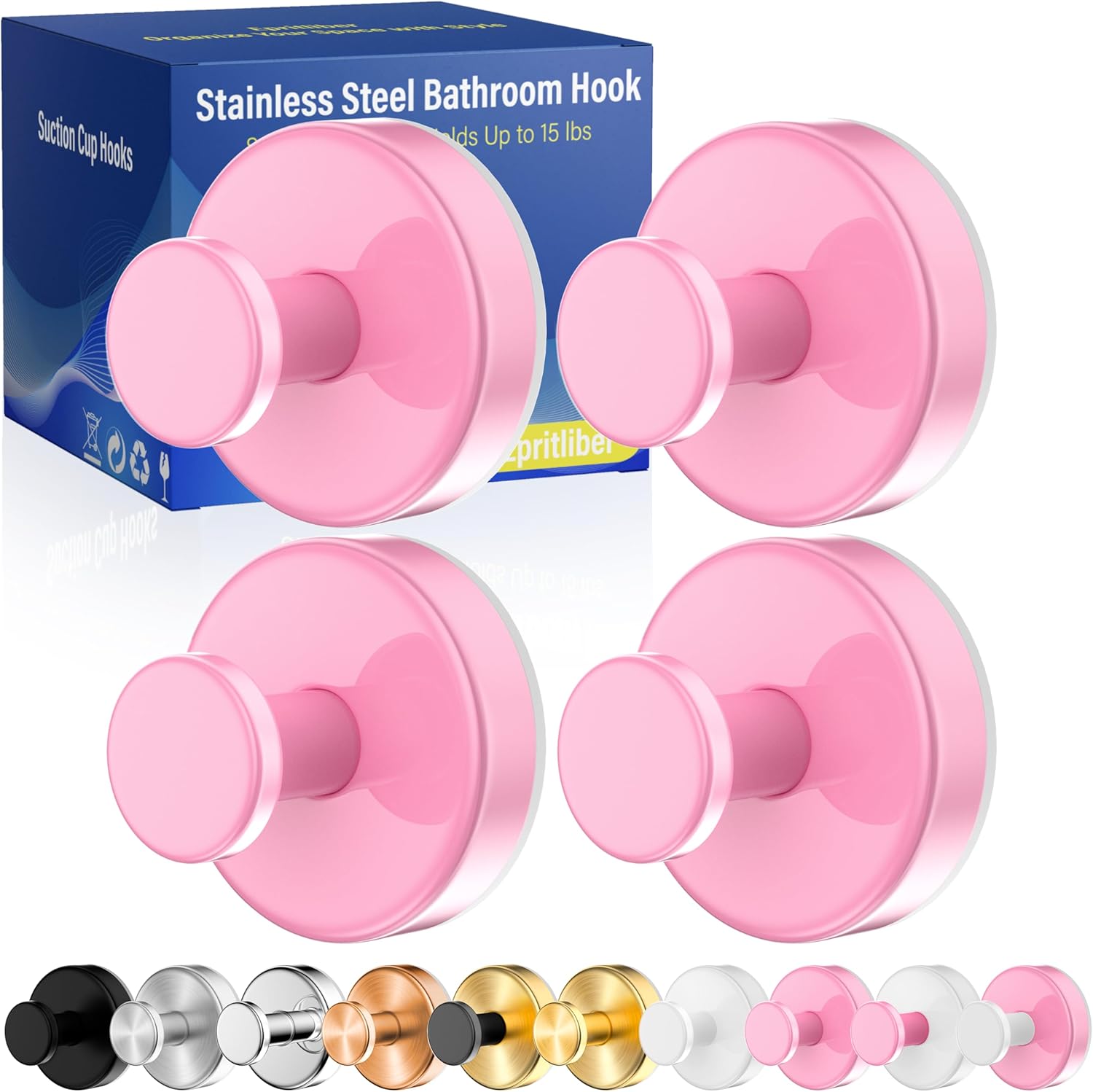 Suction Cup Hooks for Shower,Removable No Drill Towel Hooks,Upgraded 15 lbs Strong Suction hooks