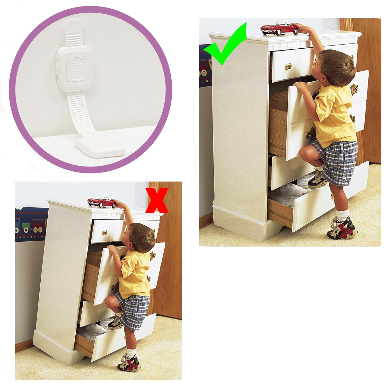 Upgraded No Drill Adhesive Furniture Anchor, Adjustable Anti Tip Furniture Wall Straps for Baby