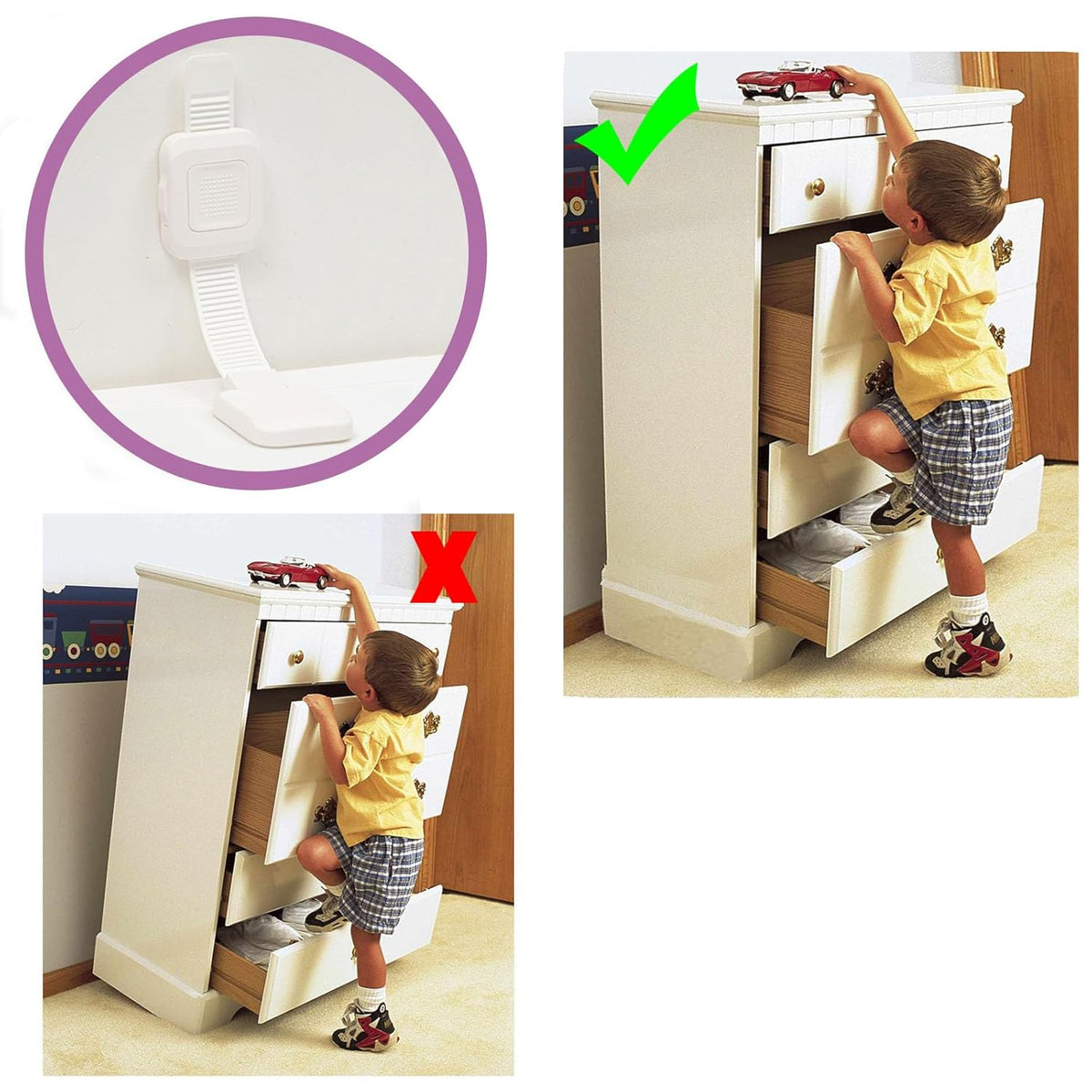 Upgraded No Drill Adhesive Furniture Anchor, Adjustable Anti Tip Furniture Wall Straps for Baby