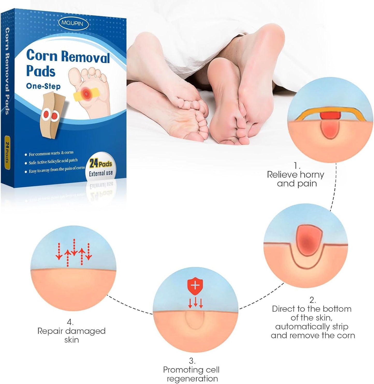 24 Count Corn Removal Pads for Feet and Toe, Corn Feet Remover for Feet Extra Strength, Callous