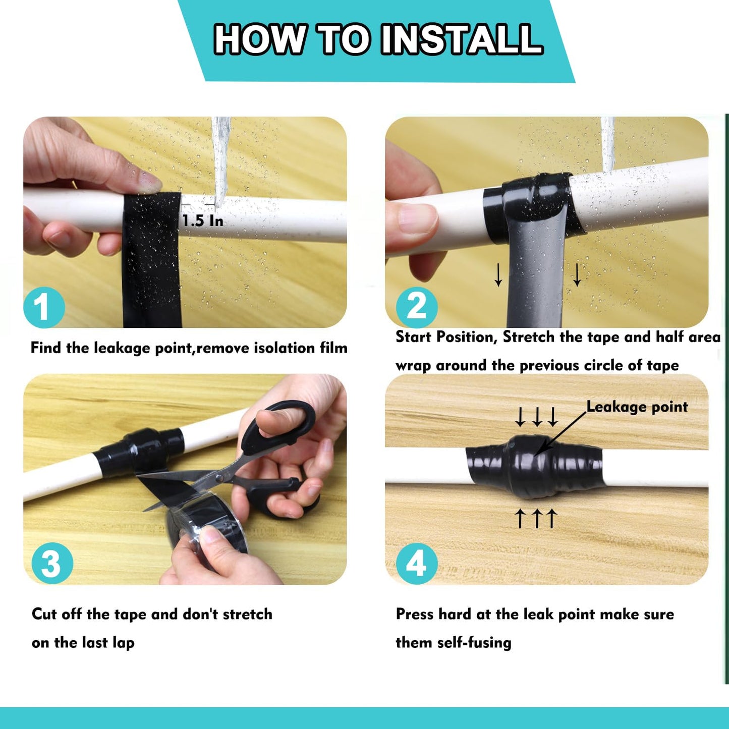 Self Fusing Silicone Tape 1 in x 16.4' Black Waterproof Rubber Leak Proof Sealing Silicone Rubber