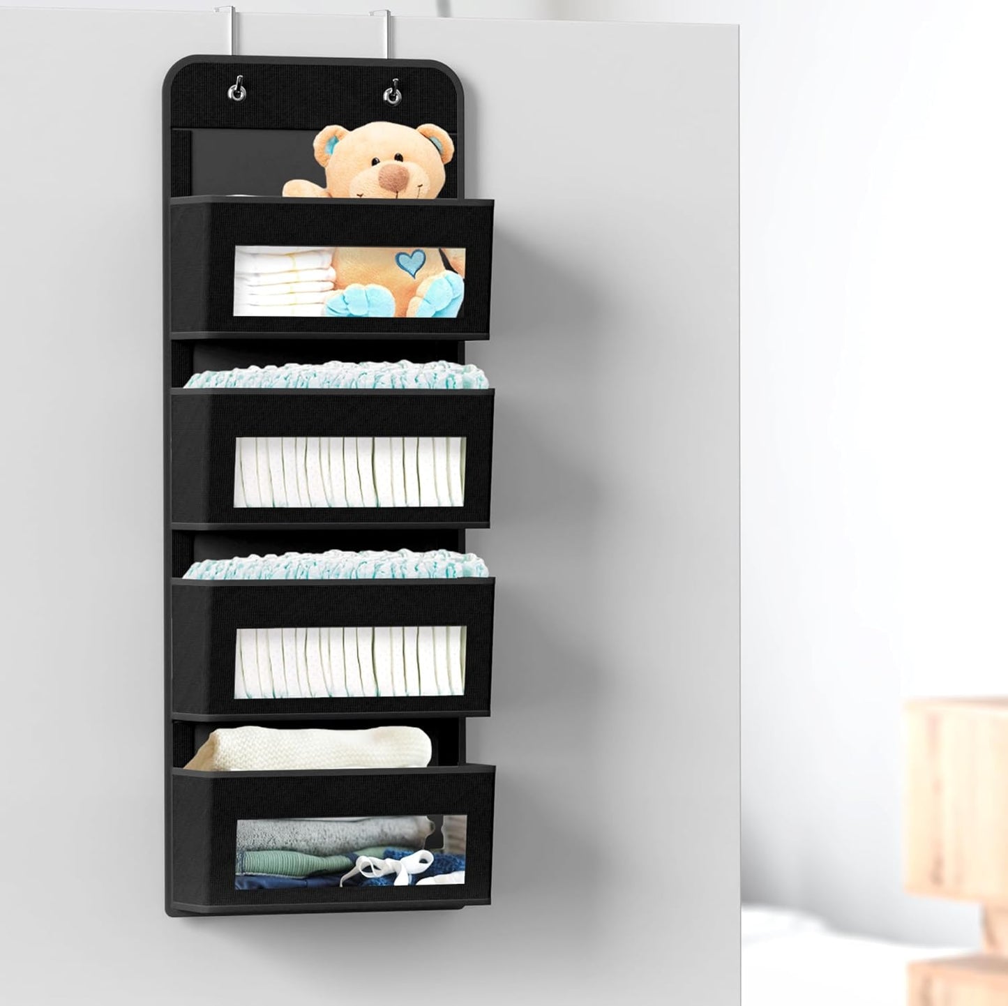Simple Houseware 4 Clear Window Pocket Over Closet Door Storage Hanging Organizer for Bedroom