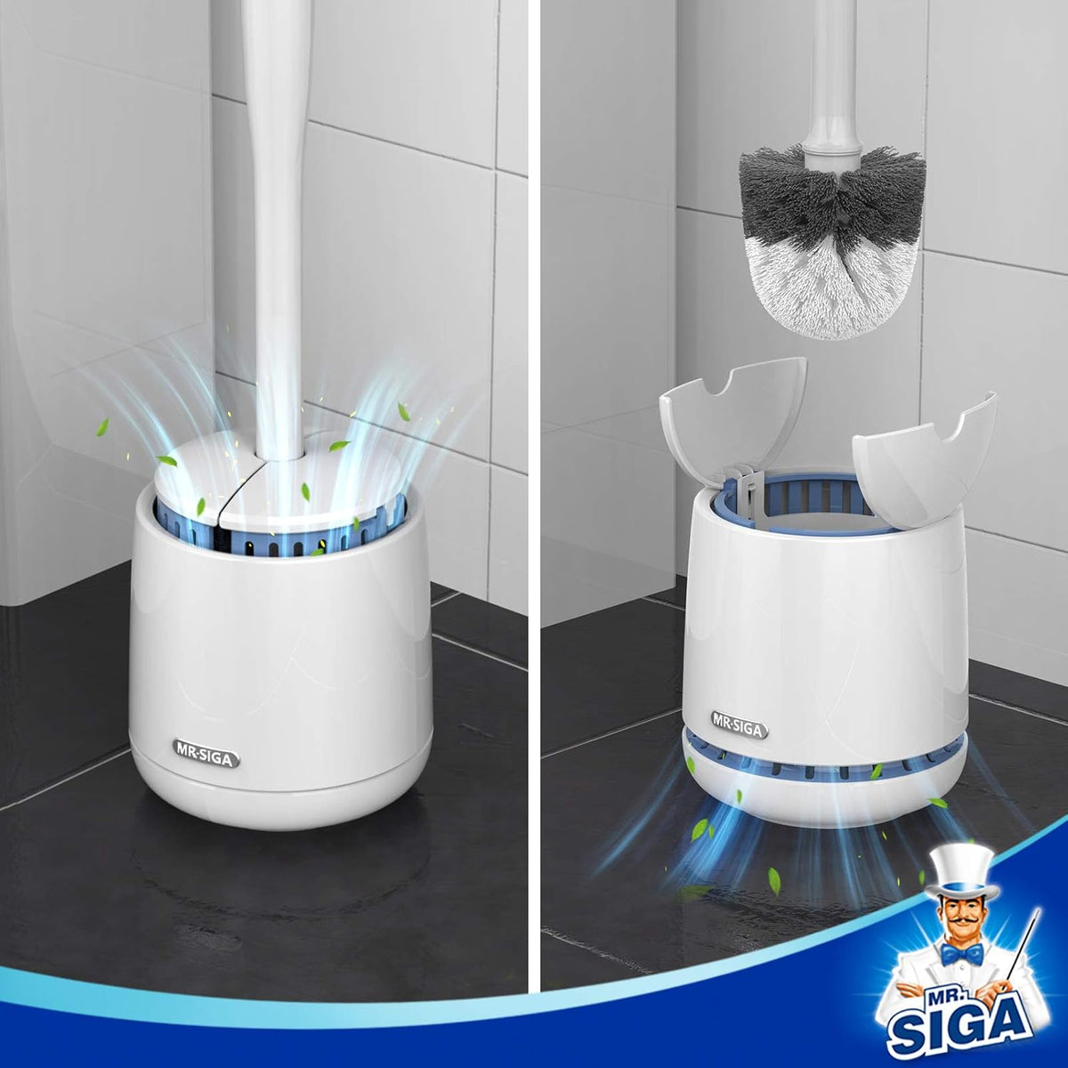 MR.SIGA Toilet Bowl Brush and Holder, Premium Quality, with Solid Handle and Durable Bristles for