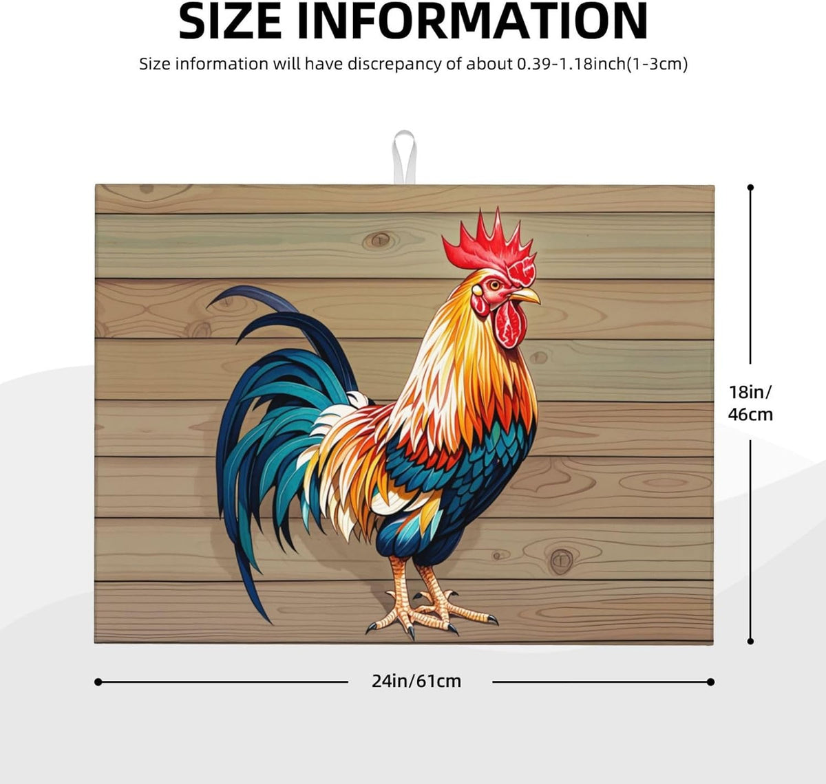 Rooster Dish Drying Mat Highly Absorbent Double-Sided Microfiber with Hanging Loop Reversible Drain