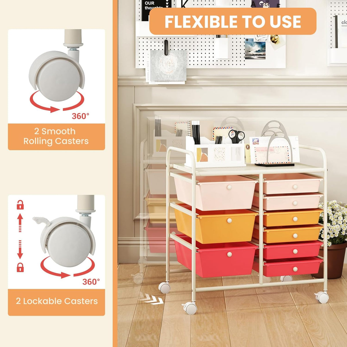 GOFLAME 9-Drawer Rolling Storage Cart, Mobile Utility Cart with Removable Drawers & Metal Frame