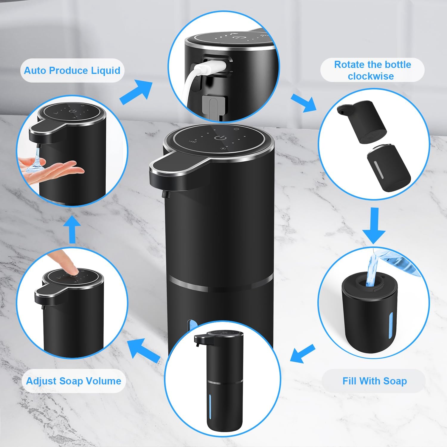 Automatic Liquid Soap Dispenser,4 Level Adjustable Liquid Dispenser, Rechargeable Soap Dispenser