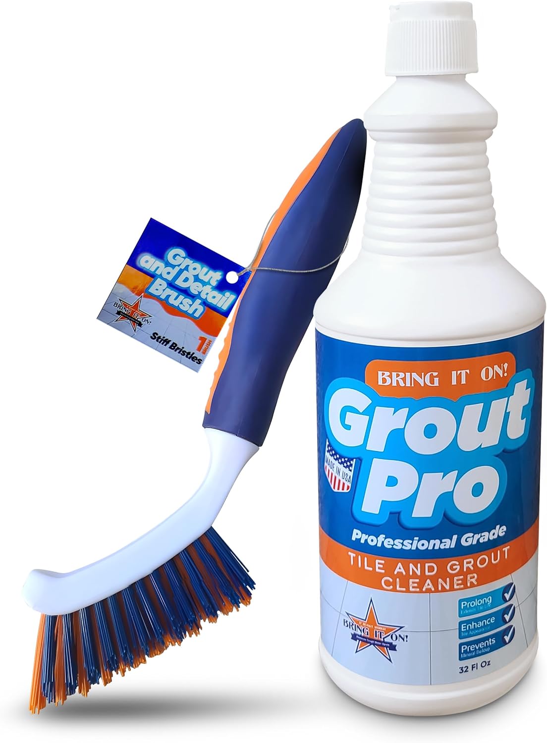 Bring It On Grout Cleaner Pro with Grout Cleaning Brush – 32Fl Oz Grout Cleaner for Shower Tile