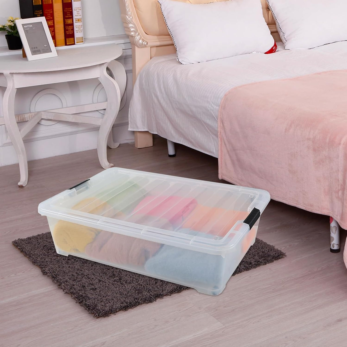 50 Quart Wheeled Latching Storage Box, Stackable Bin with Latch Lid, Plastic Container to Organize