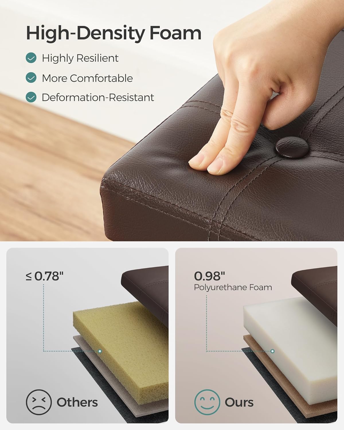 SONGMICS MAZIE Collection - 15 Inches Ottoman with Storage, Footstool, Storage Ottoman with Metal