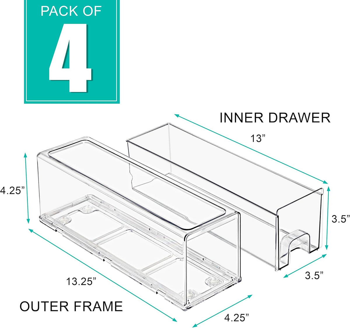 Sorbus Small Clear Storage Drawers (4 Pack) – Acrylic Stackable Storage Bins with Pull-Out Drawers
