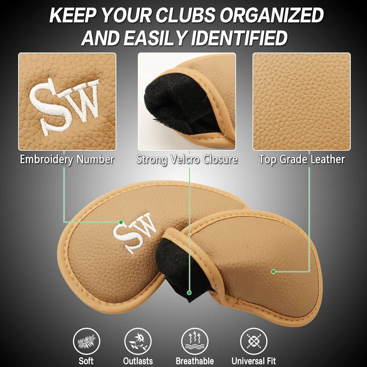 FINGER TEN Premium Synthetic Leather Stylish Iron & Wedge Golf Head Covers Value 12 Piece Set