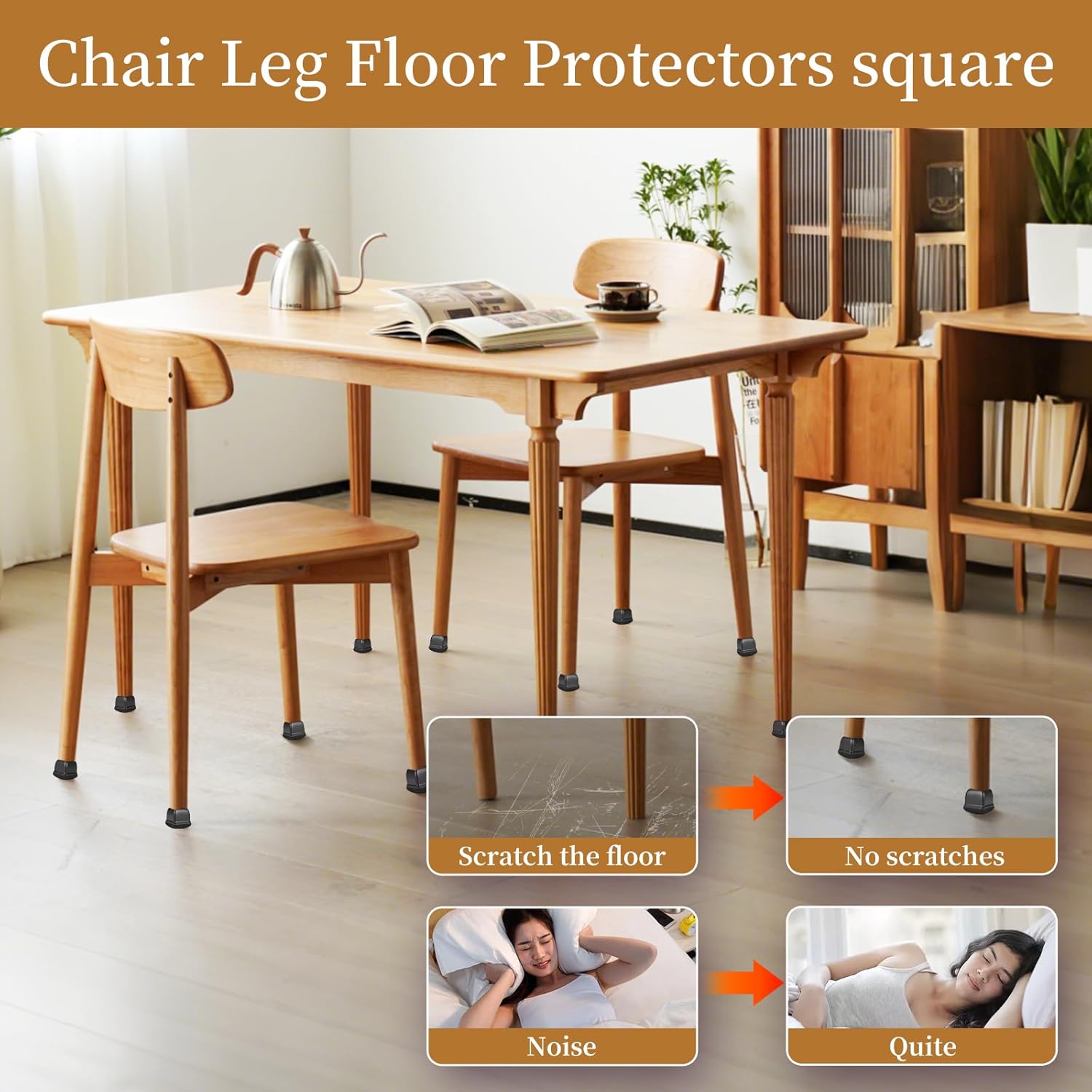 Square Chair Leg Floor Protectors Large 24Pcs,Silicone Chair Leg Protectors for Hardwood