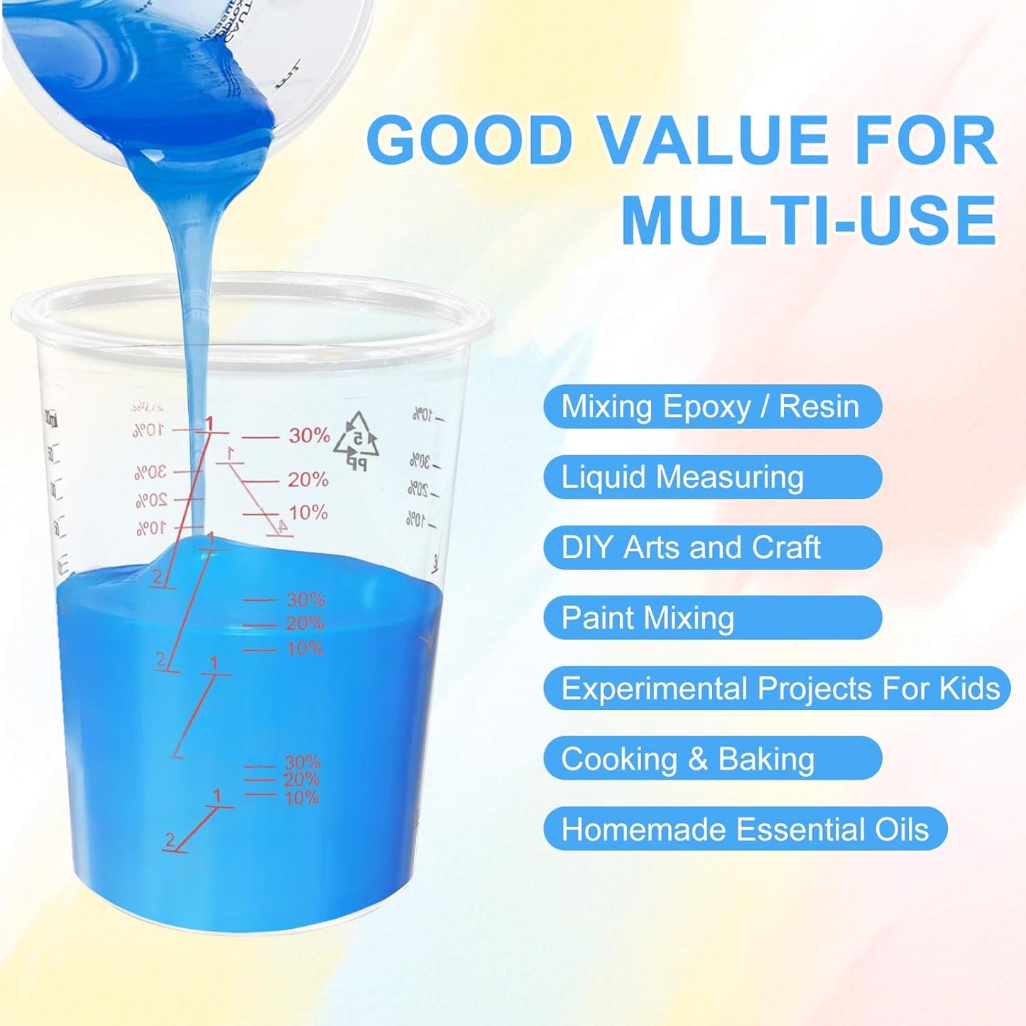 50-Pack Mixing Cups Set Paint Mixing Cups 20 oz (600ml) with 50 Wooden Sticks,Easy Measuring Ratios