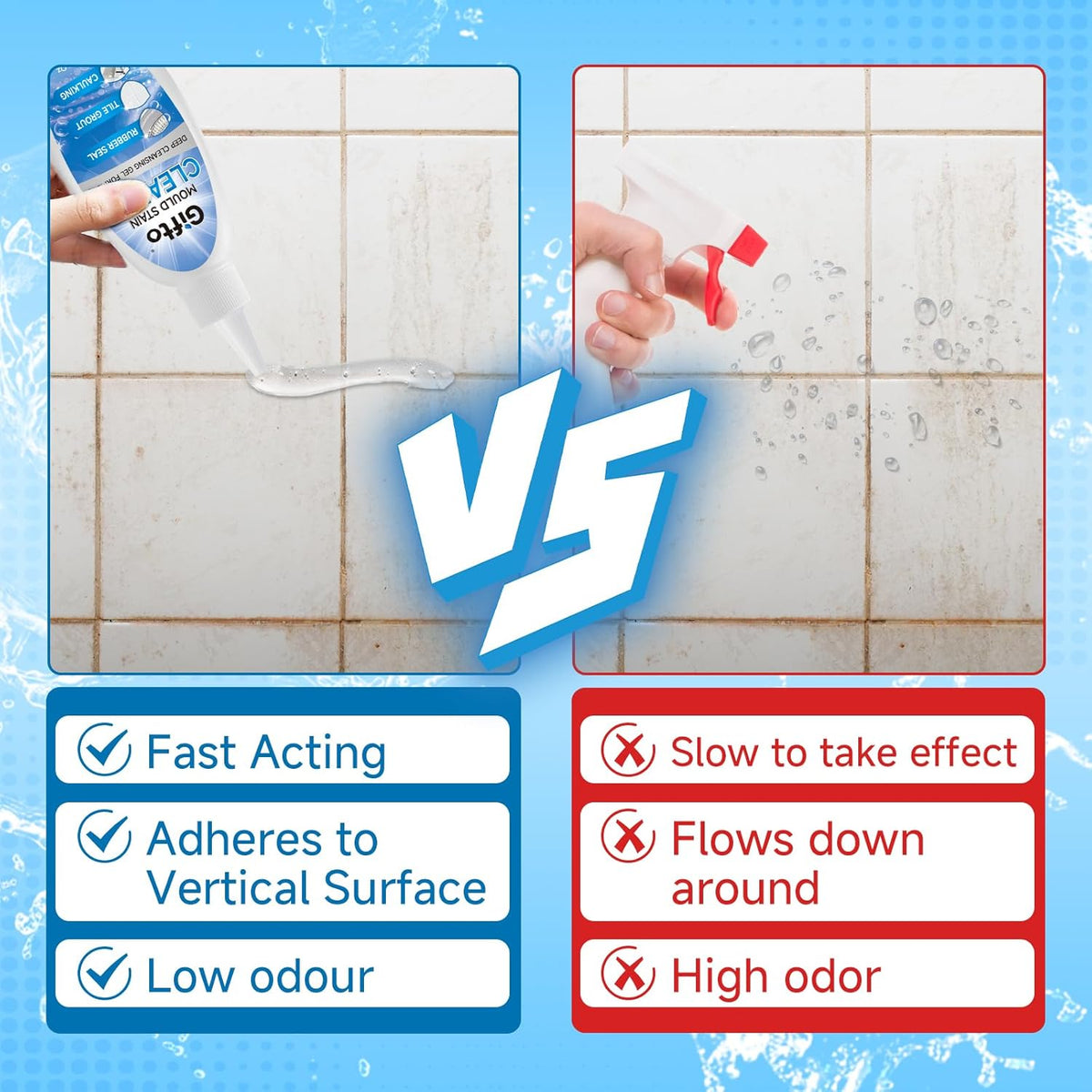 Mold Stain Remover Gel - Tile Grout Cleaner with Brush, Bleach Gel Washing Machine Cleaner Front