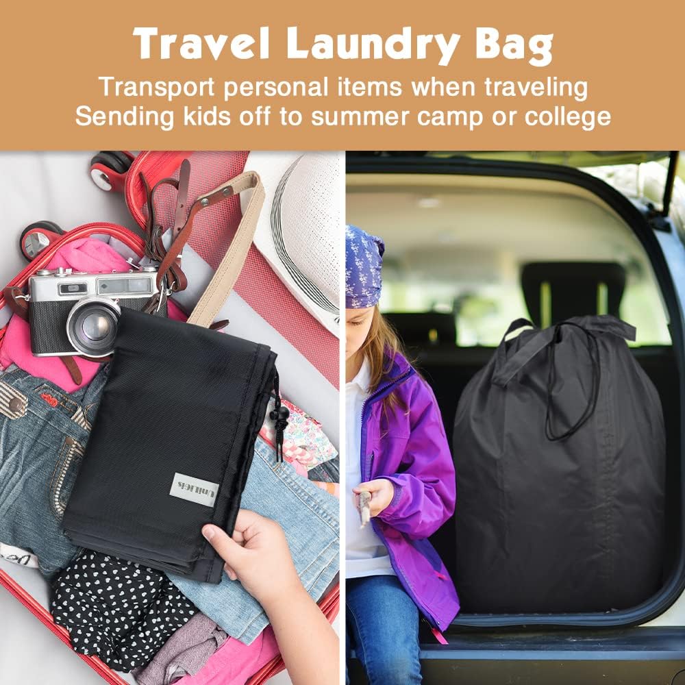 Washable Travel Laundry Bag with Handles and Drawstring, Heavy Duty Large Enough to Hold 3 Loads of