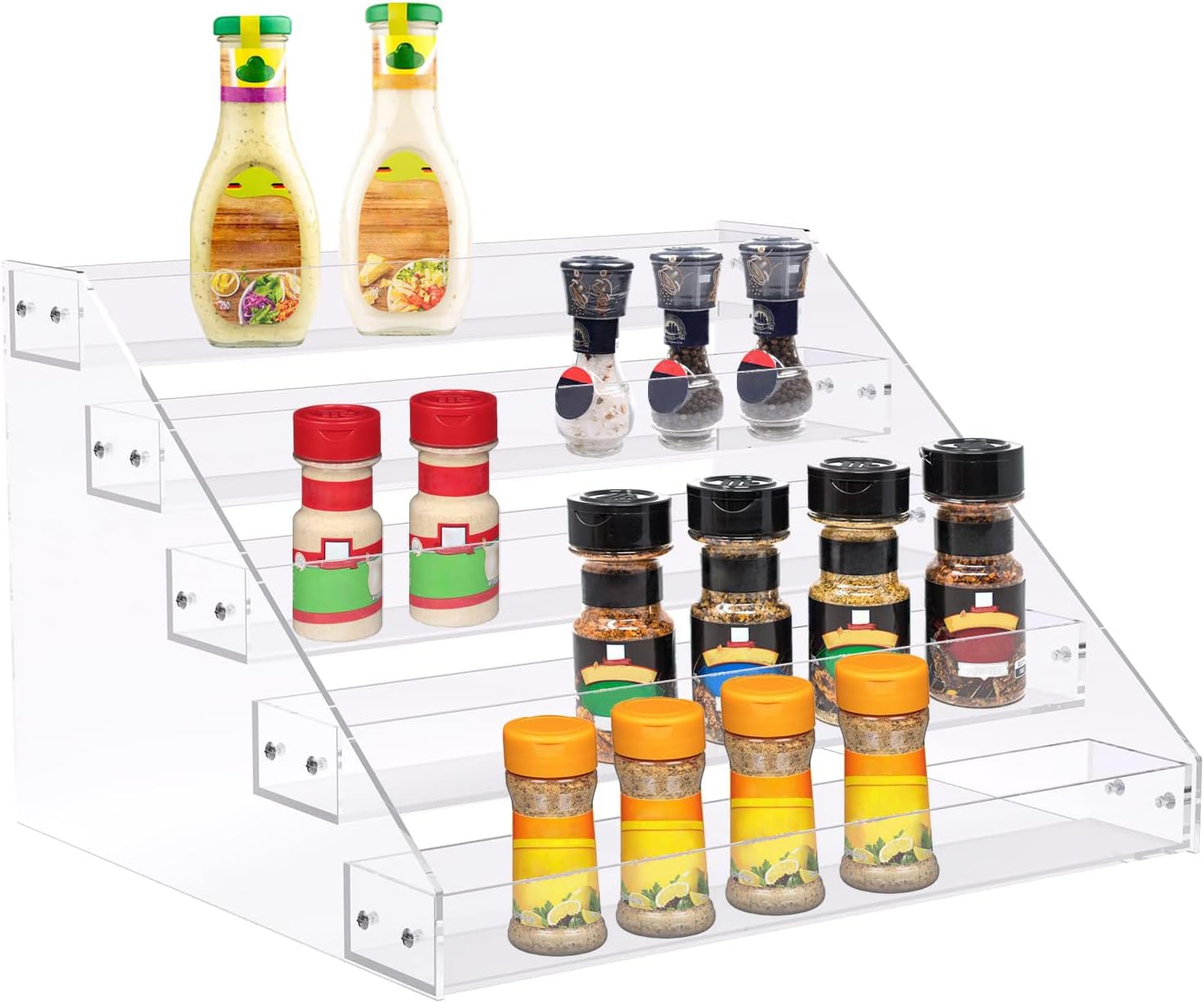 PMMASTO Tiered Spice Rack, Seasoning Organizer, Clear Acrylic Vertical Shelves Can Organizer for