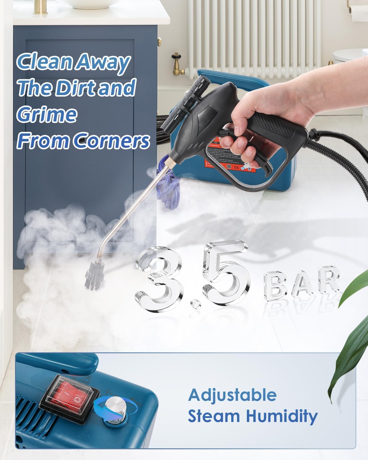 High Pressure Steam Cleaner - 1700W Handheld Steamer for Cleaning Grout Tile, Hand Held Portable