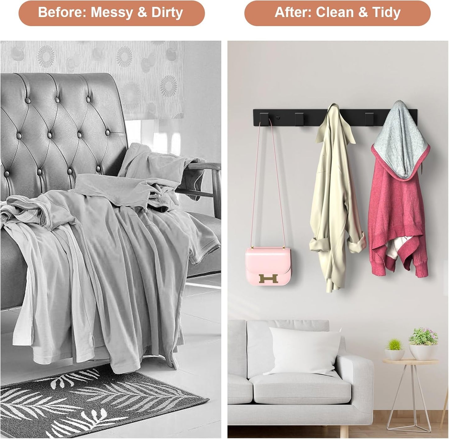 PMMASTO Coat Rack Wall Mount, Coat Hooks Wall Hooks for Hanging, Stainless Steel Coat Hanger Towel