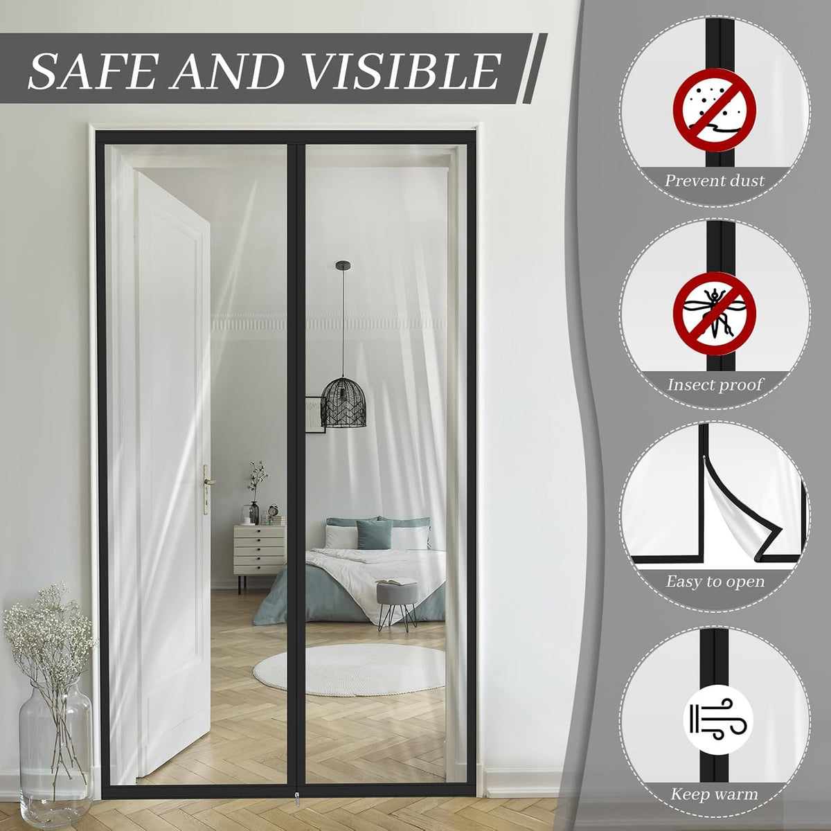 Amylove Zipper 34 x 80 Inch Dust Barrier Door Kit Construction Door Barrier 2.8 x 6.7 ft Reusable