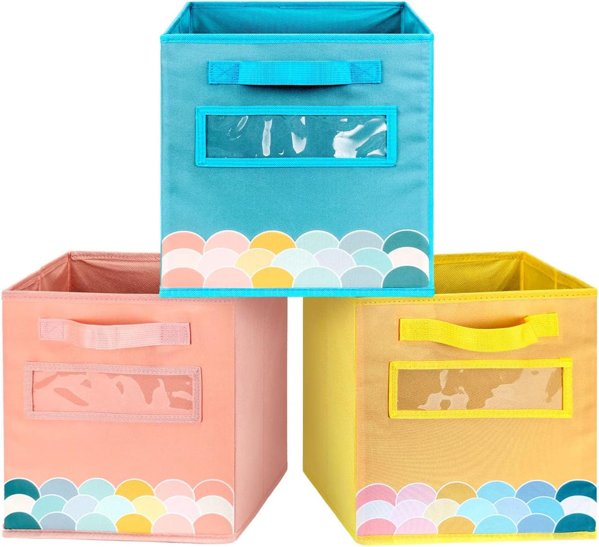 Cube Storage Bins, 3 Pack 11 Inch Fabric Storage Bins with Handle and Label Window, Foldable
