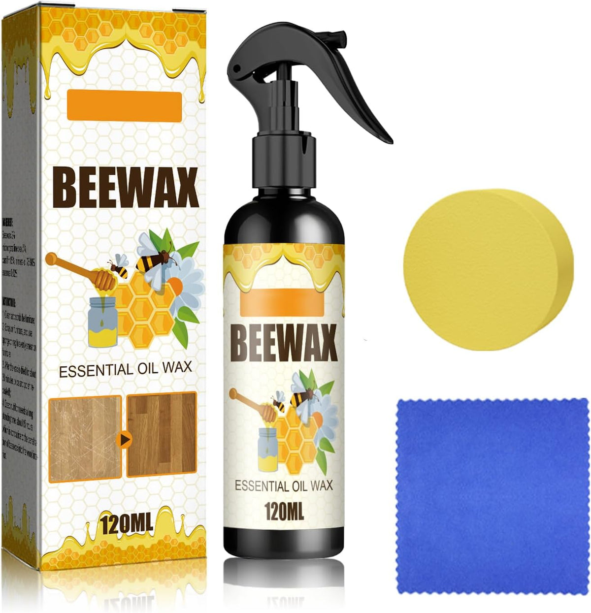 Beeswax Spray Cleaner with Sponge & Towel for Wood Furniture, Natural Beeswax Care For Wood Floors