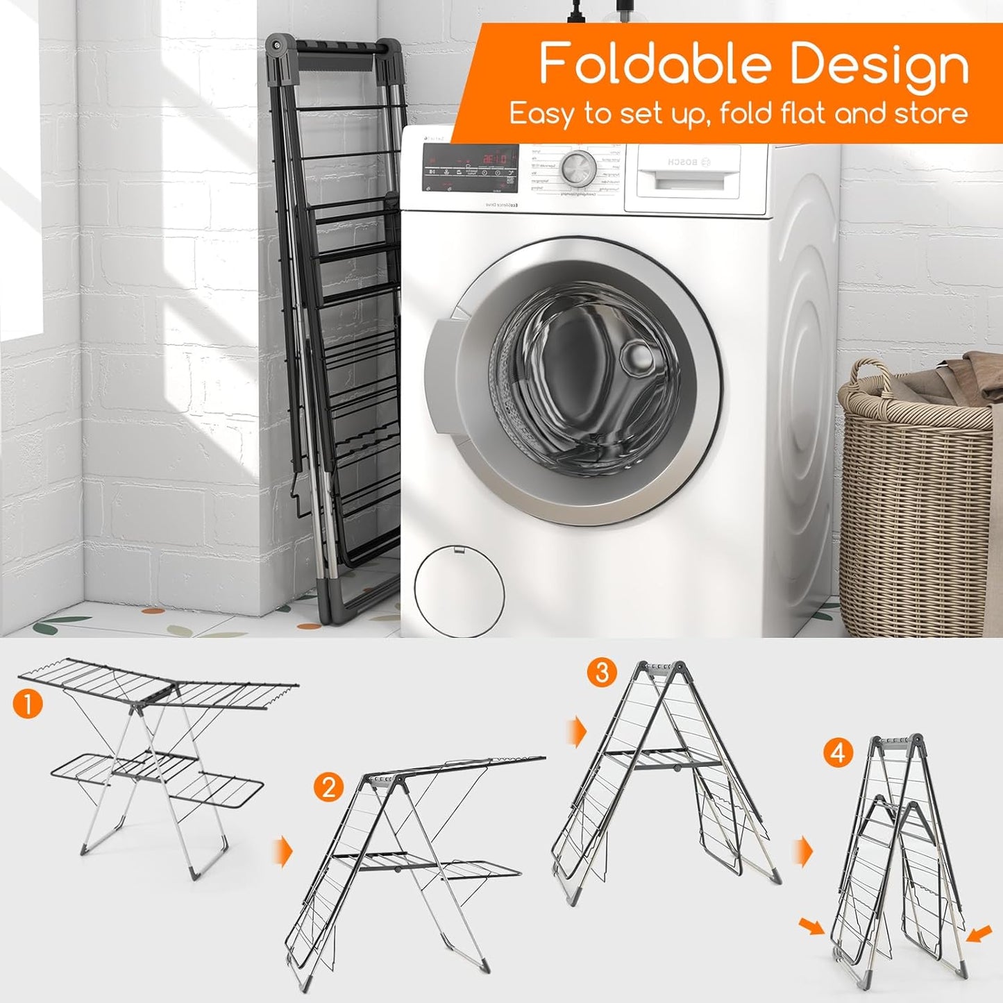 Giantex Clothes Drying Rack, Foldable Laundry Drying Rack with 33 Drying Rails, 3-Level Adjustable