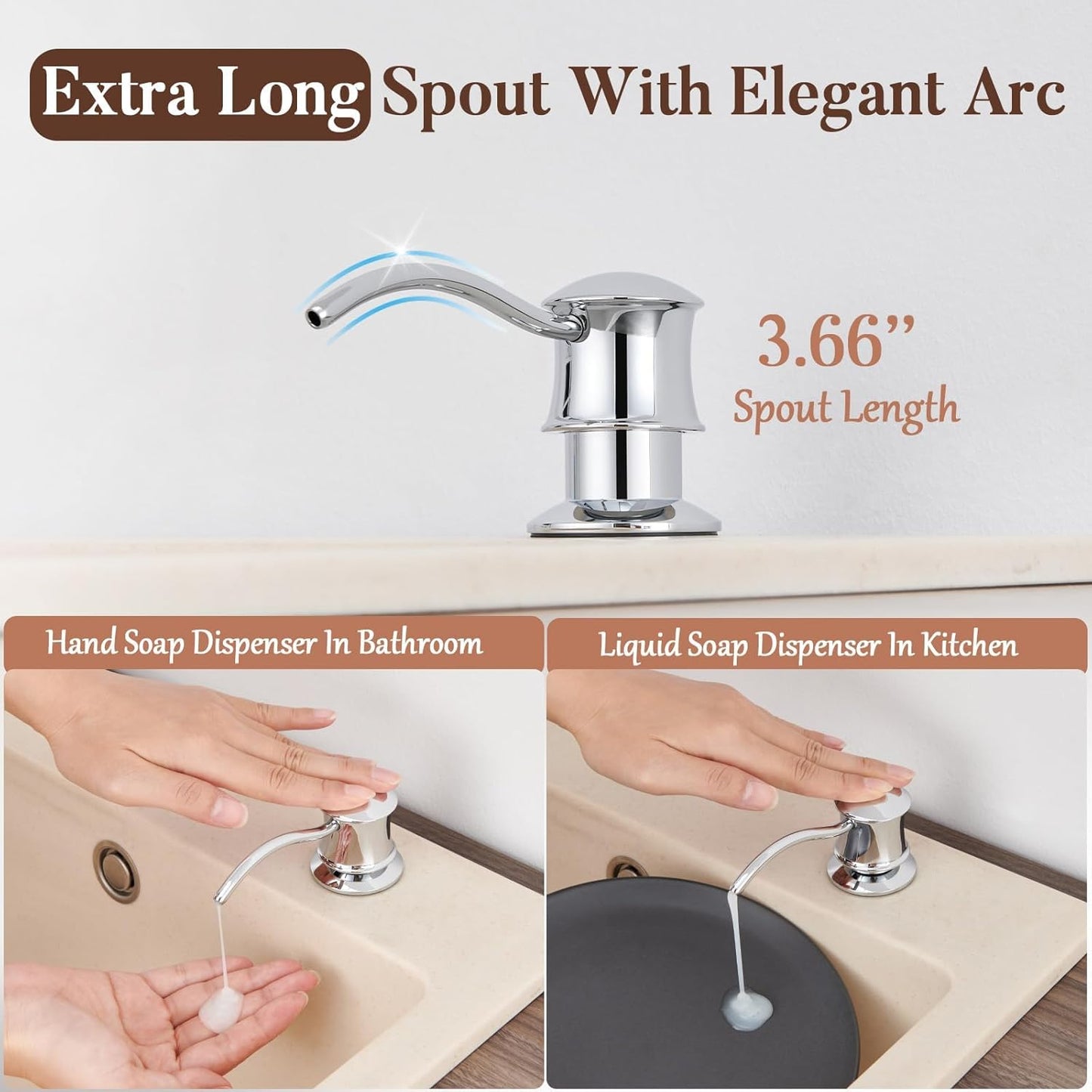 Built in Soap Dispenser for Kitchen Sink Countertop, Solid Brass Pump Head Long Spout with 10.2