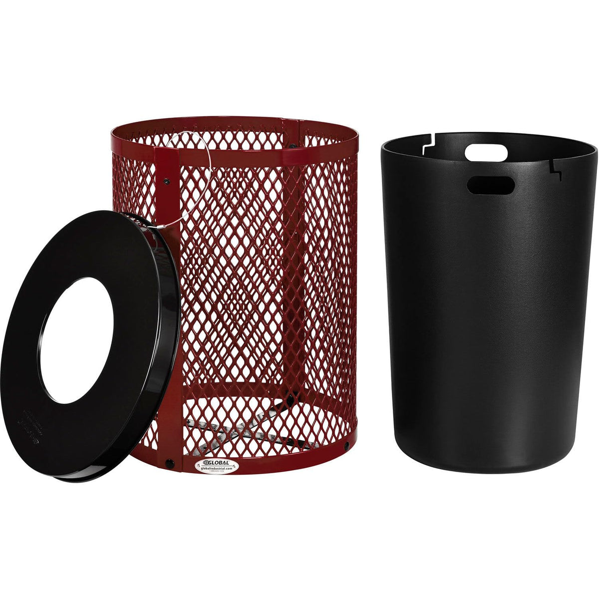 Global Industrial Outdoor Diamond Steel Trash Can with Flat Lid and Plastic Liner, 36 Gallon