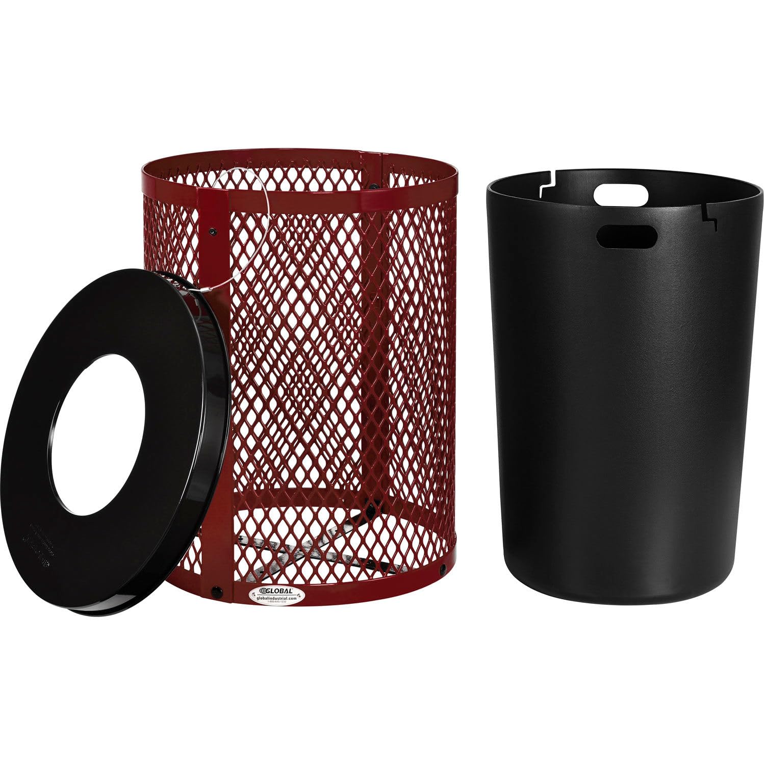 Global Industrial Outdoor Diamond Steel Trash Can with Flat Lid and Plastic Liner, 36 Gallon