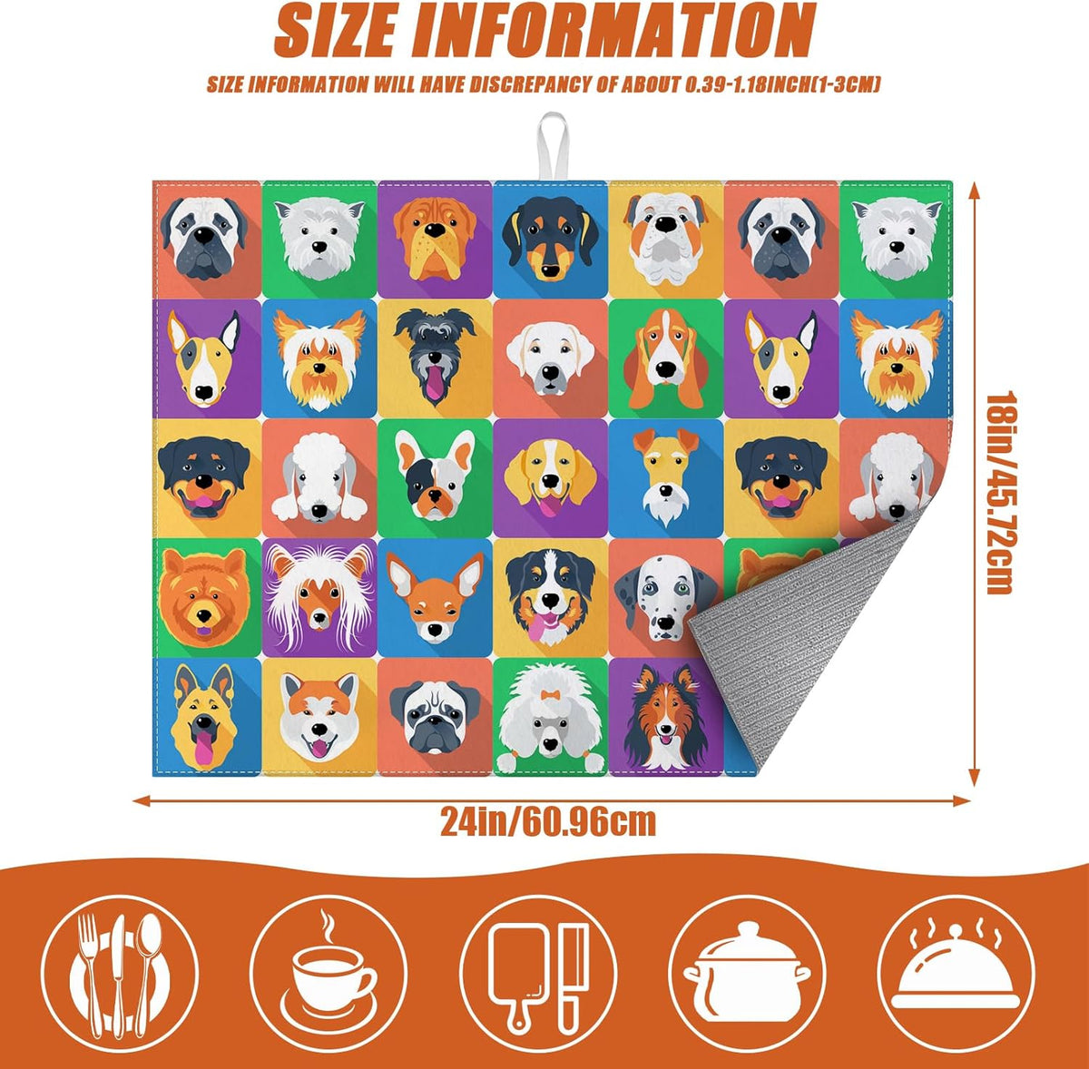 Cute Dogs Dish Drying Mat for Kitchen Counter Microfiber Absorbent Dish Kitchen Drying Mat Draining