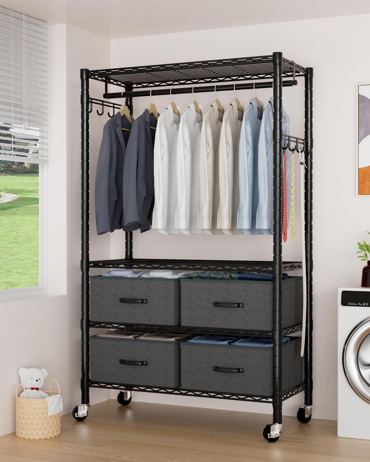 Clothes Rack, Heavy Duty Clothing Rack for Hanging Clothes, 4-Tier Adjustable Closet Organizer with