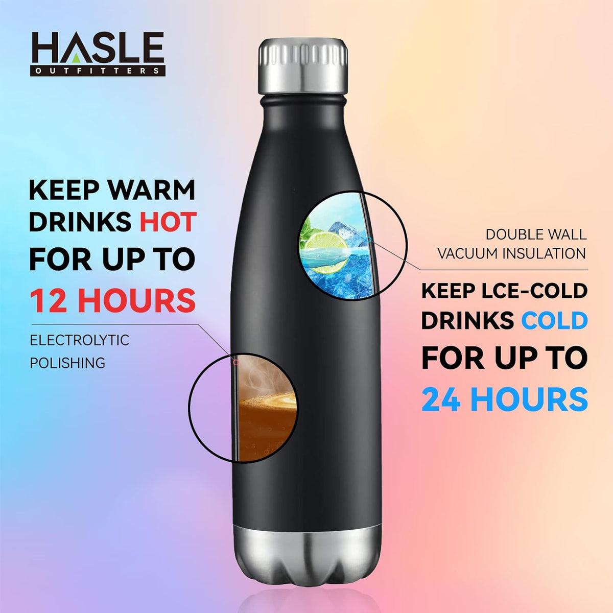 HASLE OUTFITTERS 17oz Stainless Steel Water Bottles Bulk, Vacuum Insulated Water Bottles Double