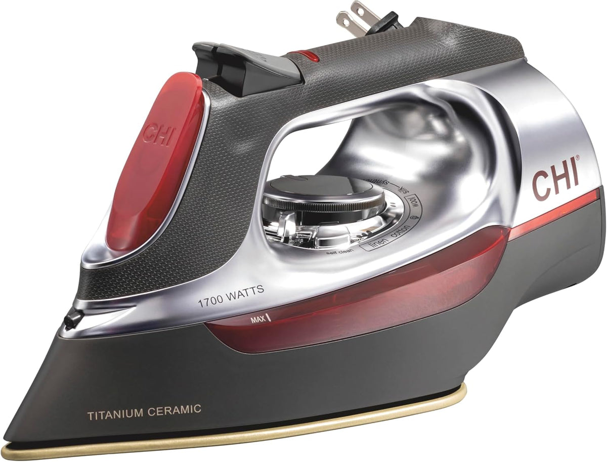 CHI Steam Iron for Clothes with 8’ Retractable Cord, 1700 Watts, 3-Way Auto Shutoff, 400+ Holes