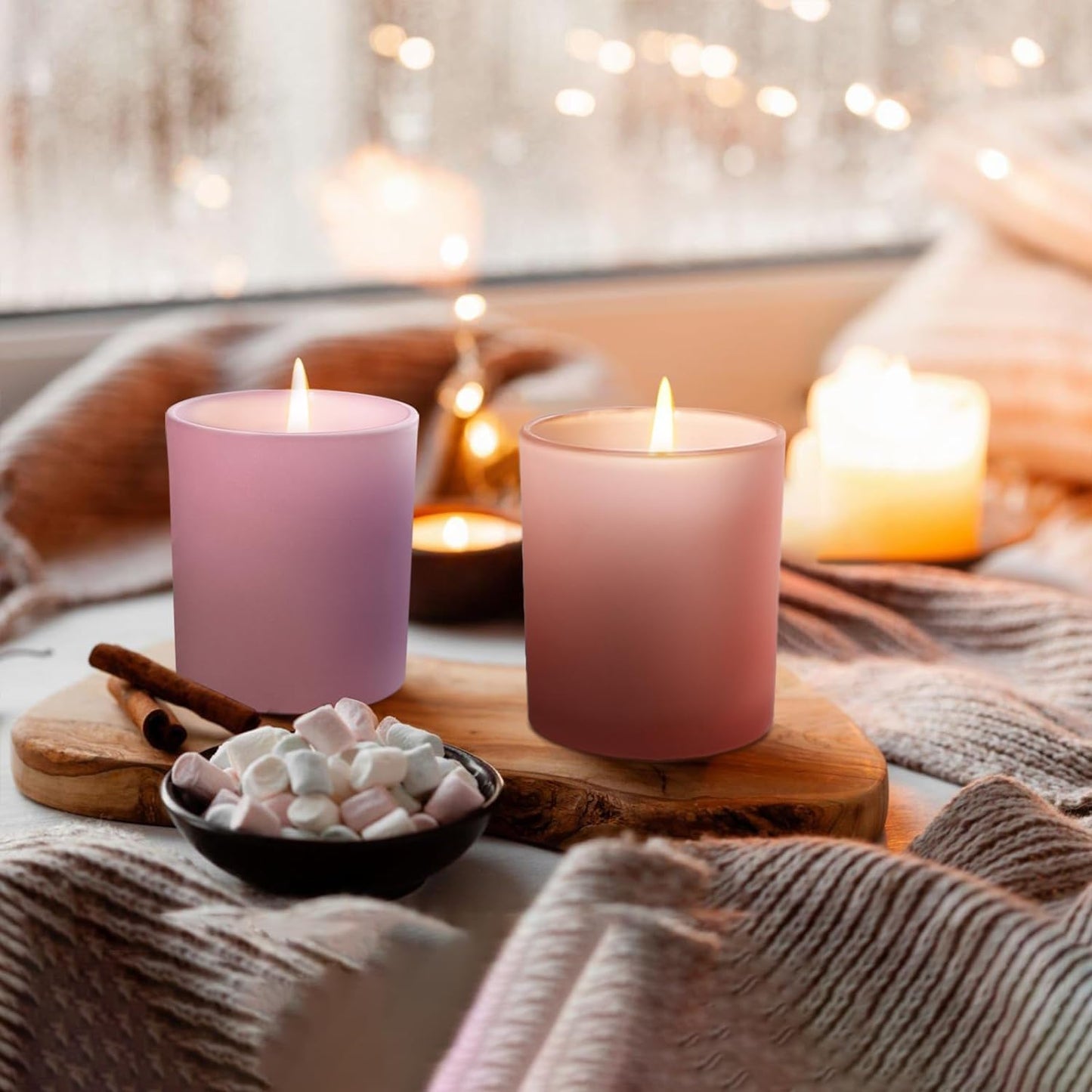 SHOWIN 14 OZ Thick Candle Jars for Making Candles 12 Pcs, 3 Wick Empty Jars with Wood Lids for