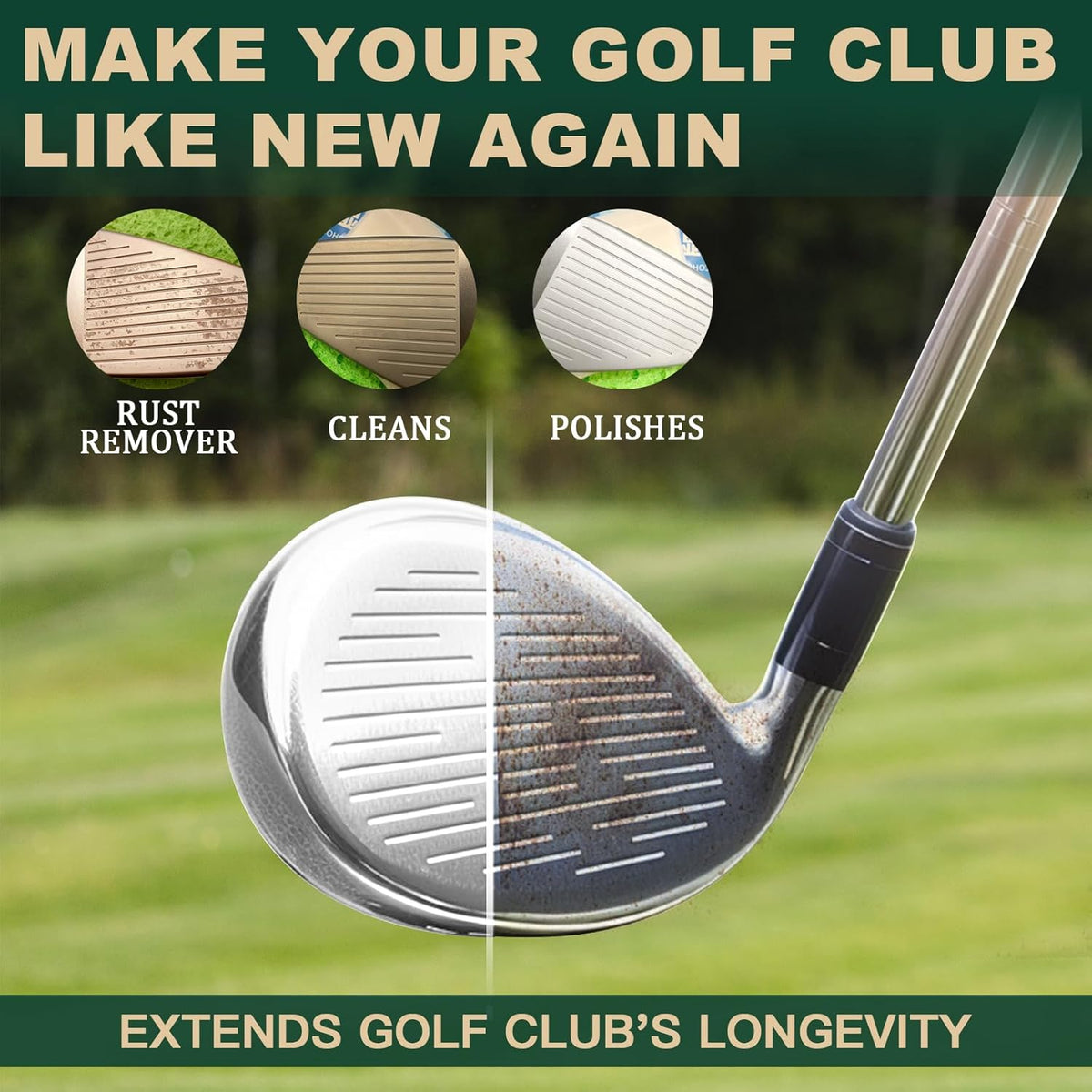 Golf Club Cleaning Kit 3-in-1 with Golf Club Cleaner Brush, Towel and 200g Golf Club Polish - Golf