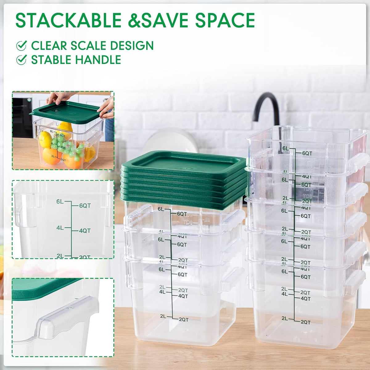Lallisa 8 Pack 6 Qt Commercial Food Storage Containers with Lids Square Food Storage Container