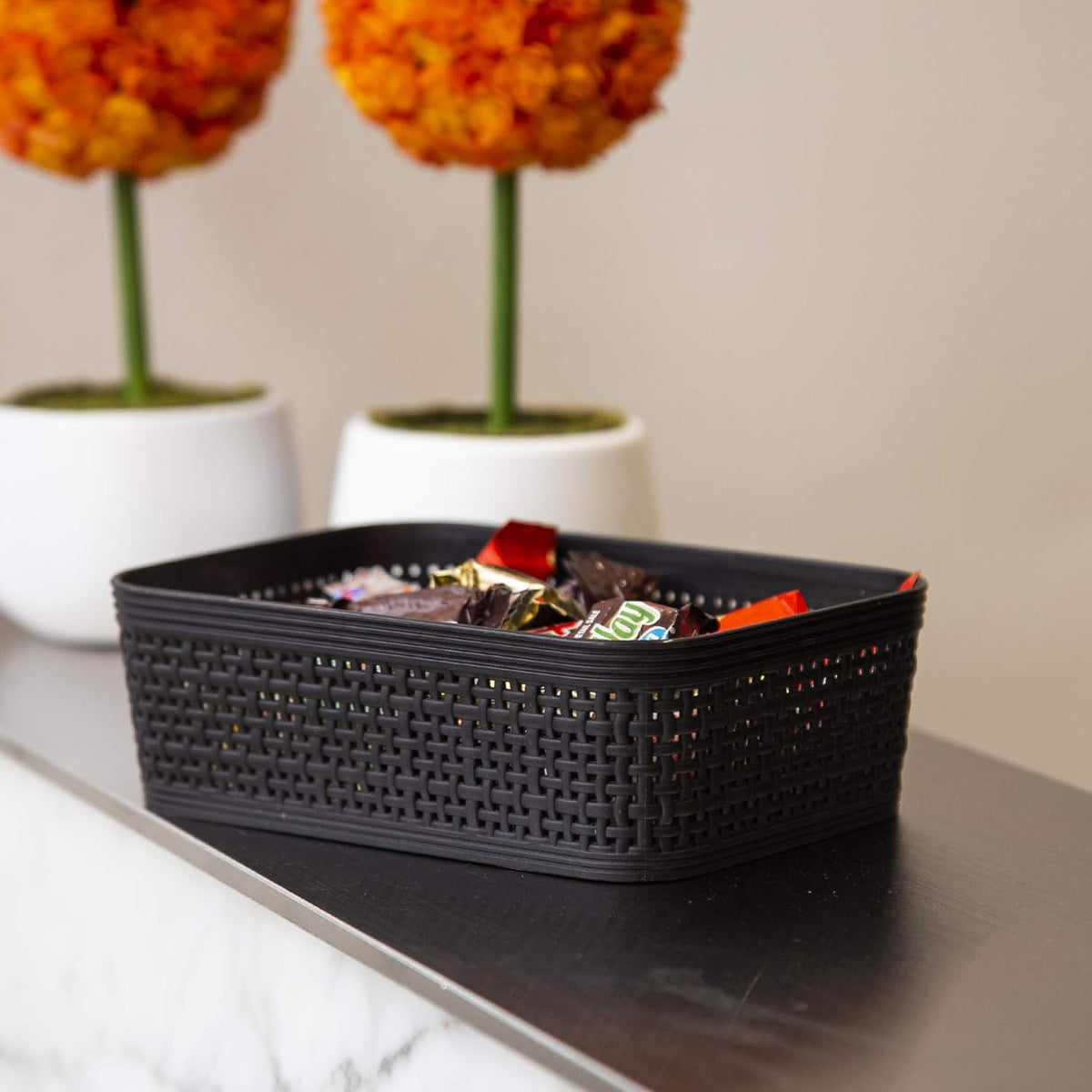 BINO | Woven Plastic Basket | XS (Black), 5-Pack | THE JUTE COLLECTION | Home Organization, Space