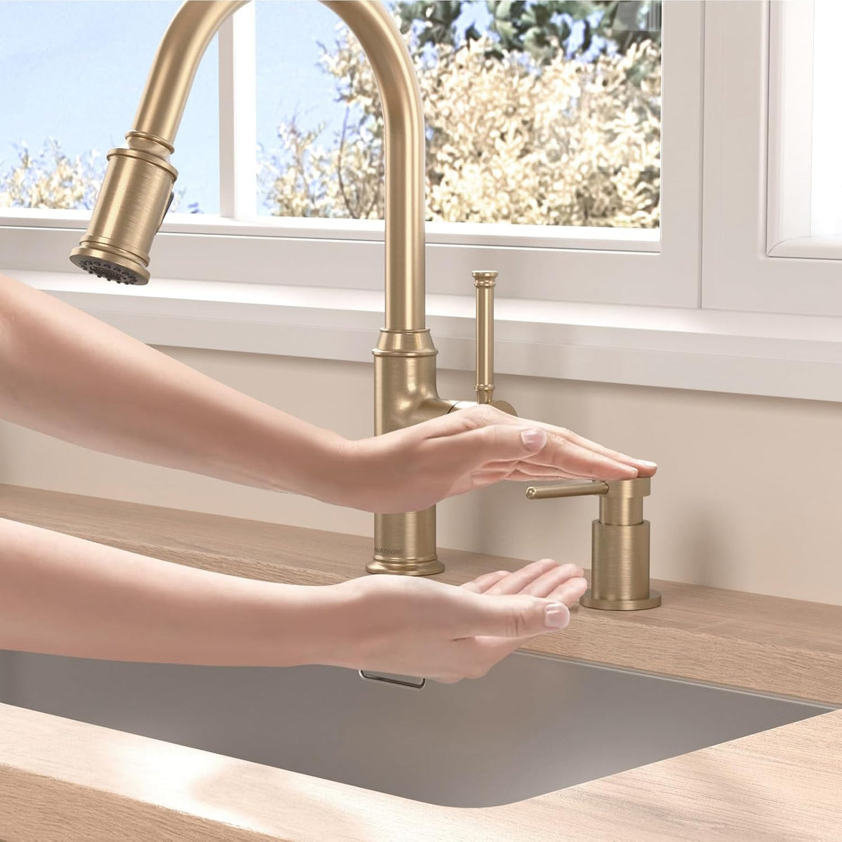 Lava Odoro Champagne Gold Soap Dispenser for Kitchen Sink, Modern Brass Built in Countertop Pump