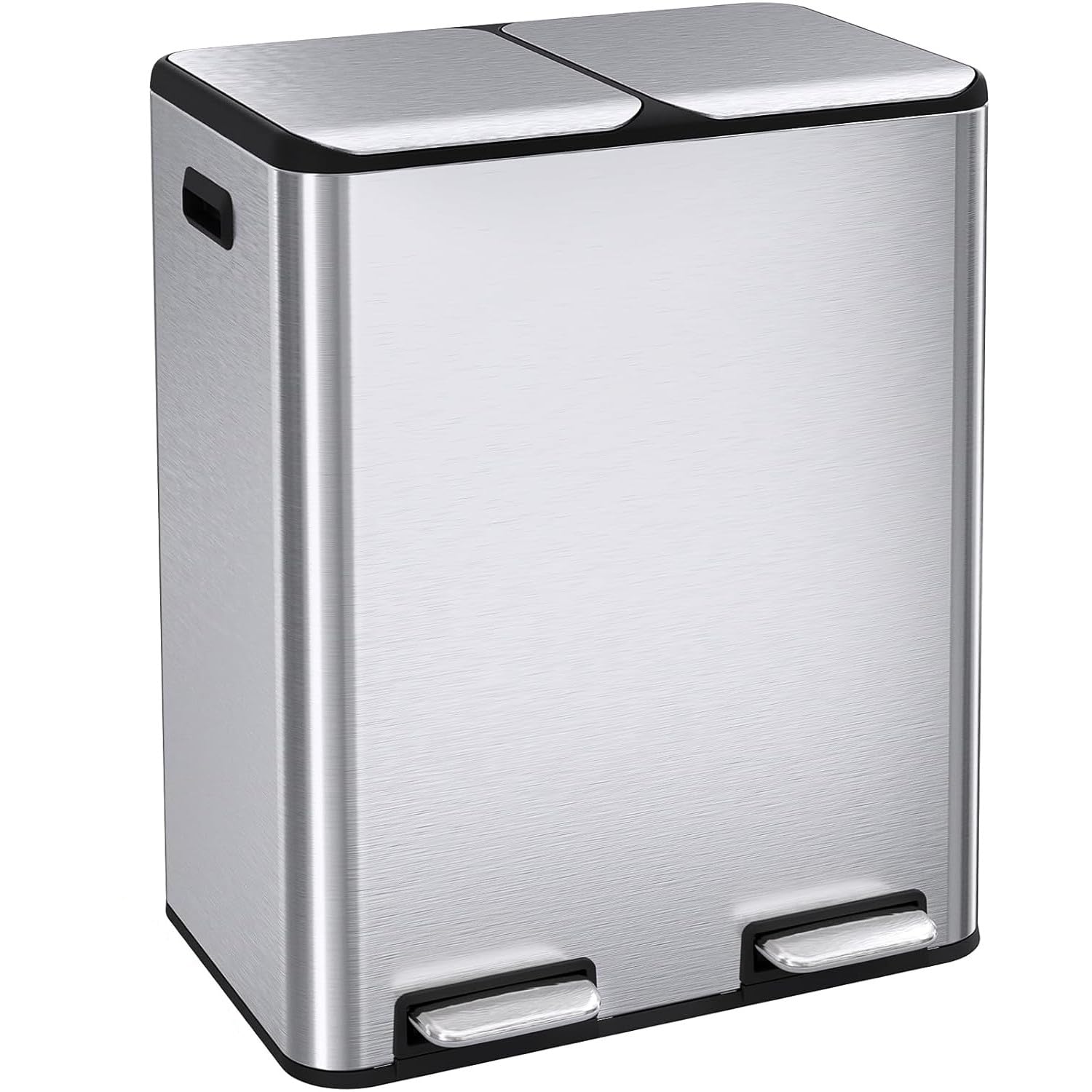 16 Gal (2 x 30 L) Dual Trash Can, Stainless Steel Kitchen Garbage Bin, Recycle Dustbin with Odor