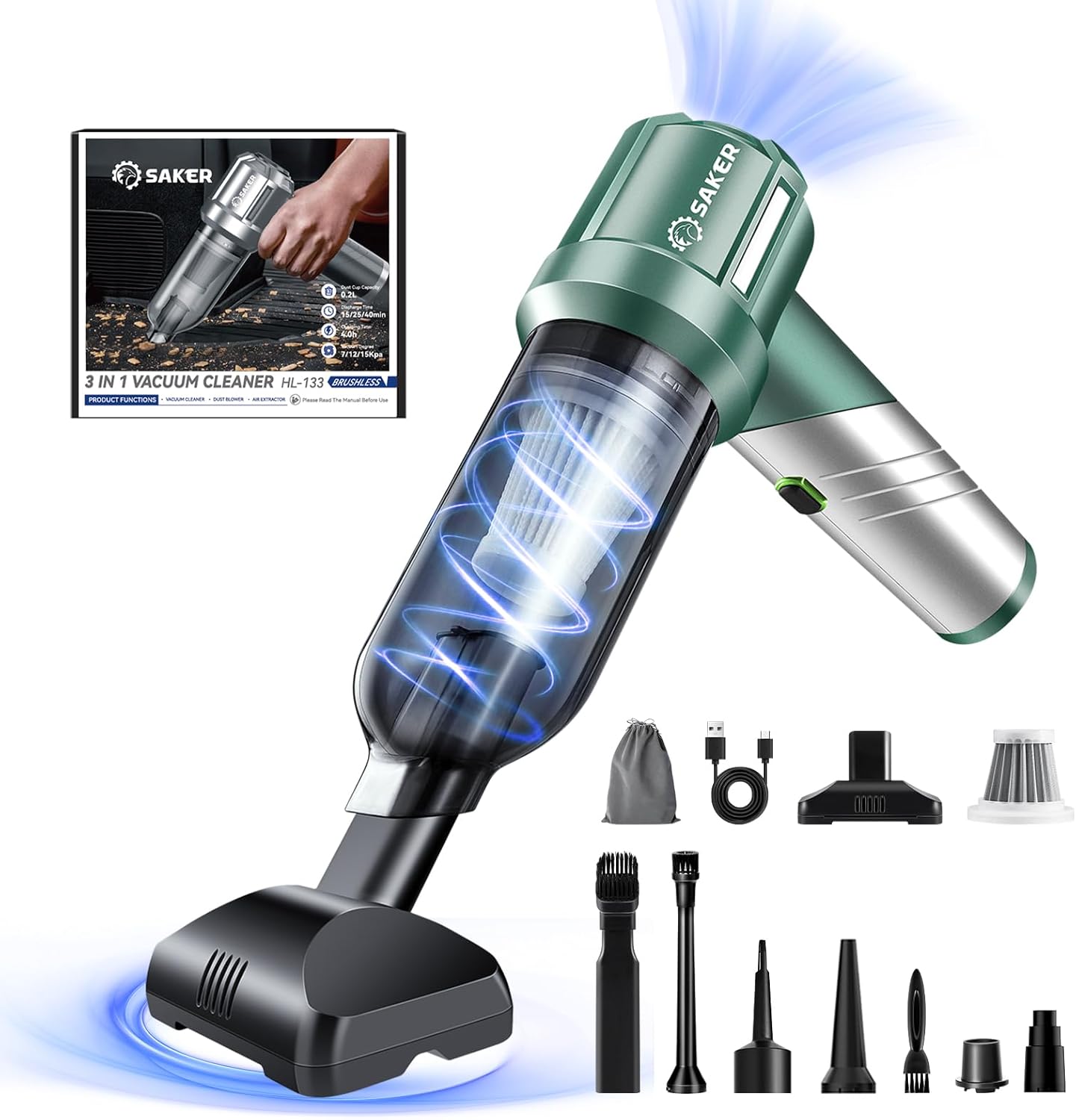 Saker Foldable Handheld Car Vacuum Cleaner Portable Cordless, 17000PA High Power Mini Vacuum