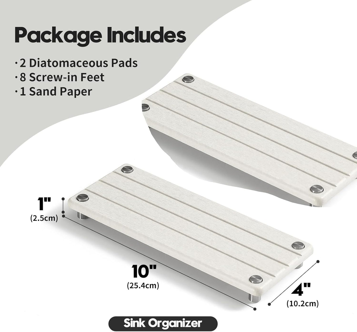 2 Pack Fast Drying Water Absorbing Diatomite Stone Mat Tray for Kitchen & Bathroom Counter