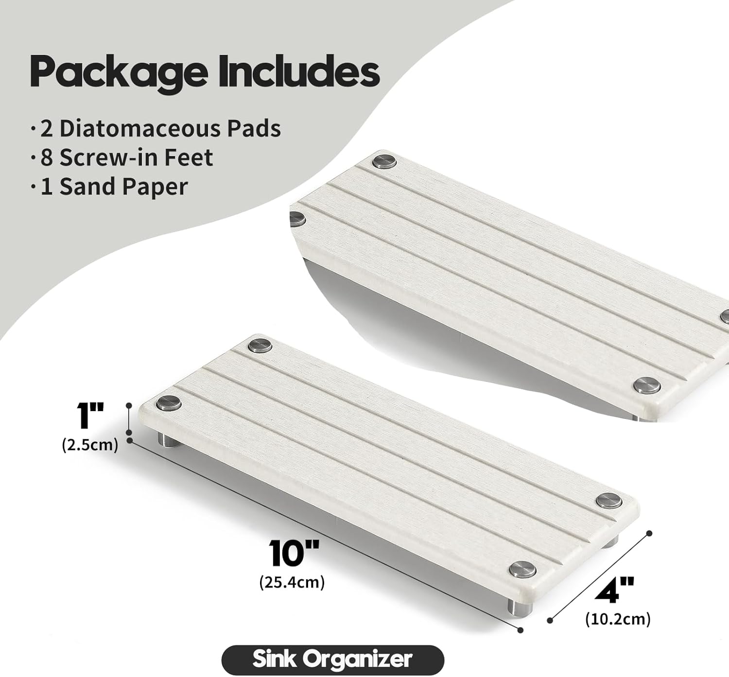 2 Pack Fast Drying Water Absorbing Diatomite Stone Mat Tray for Kitchen & Bathroom Counter