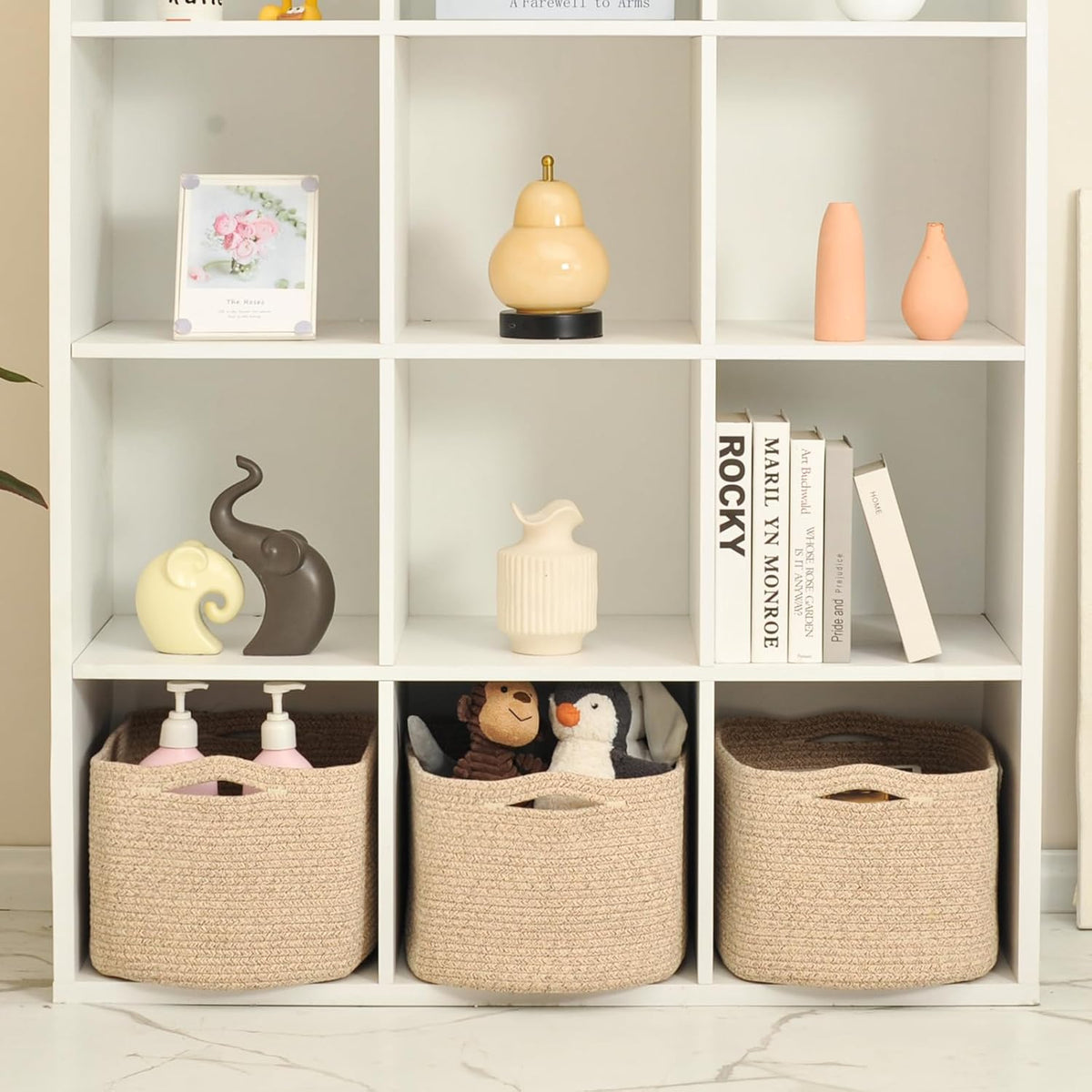 Large Storage Baskets for Organizing Shelves, Woven Cotton Rope Bins for Baby Nursery Organization